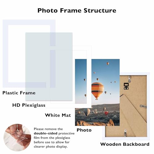 Image of JCJMY 5x7 Picture Frame White with 4x6 Mat for Wall Hanging or Tabletop, Display Photo 4x6 with Mat or 5x7 Without Mat, 5 by 7 Wall Gallery Poster Photo Frame with Shatter Resistant Plexiglass, White