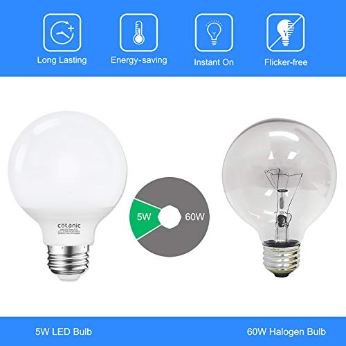 Cotanic G25 Led Vanity Light Bulb 2700K Warm White, Globe Light Bulbs For Bathroom Vanity Mirror 500Lm,E26 Screw Base 5W 60W Incandescent Equivalent,Non-Dimmable,Pack Of 4 #TOP5