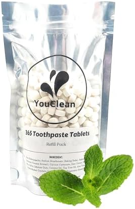 YouClean Refill Pack - 365 Toothpaste Tablets - Natural Remineralization & Whitening with Nano Hydroxyapatite - Travel or Daily Use - Fluoride Free (Mint365)