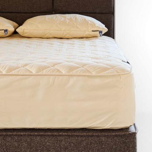 Woolroom Deluxe Super King Mattress Protector Quilted 35cm Fitted Skirt, Certified Anti Allergy Heat Regulating Bed Bug Dust Mite Proof Machine Wash 100% British Wool Organic Cotton, 30 Night Trial