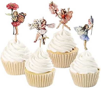 48Pcs Fairy Cupcake Toppers Flower Theme Cupcake toppers Garden Party Decorations for Fairy Theme Party Baby Shower Girl Birthday Party Bridal Shower Wedding Favors Birthday Gifts