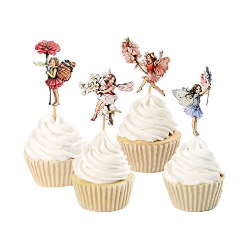 48Pcs Fairy Cupcake Toppers Flower Theme Cupcake Toppers Garden Party Decorations For Fairy Theme Party Baby Shower Girl Birthday Party Bridal Shower Wedding Favors Birthday Gifts #TOP12