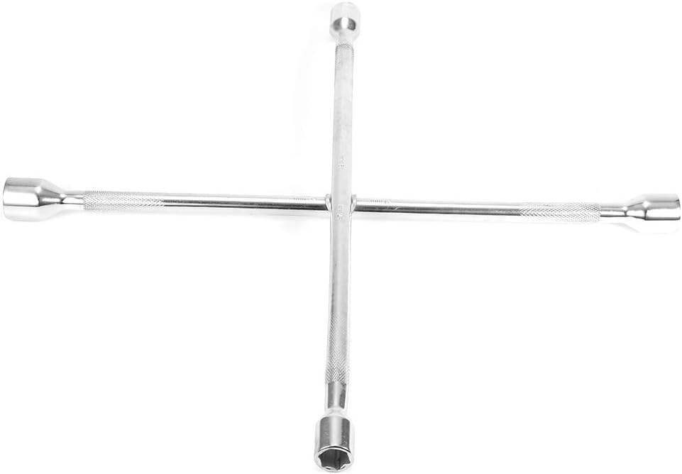 4-Way Wheel Lug Wrench - Universal Tire Removal Tool with 17mm, 19mm, 21mm, 23mm Sockets - Heavy-Duty Spanner for Auto Repair