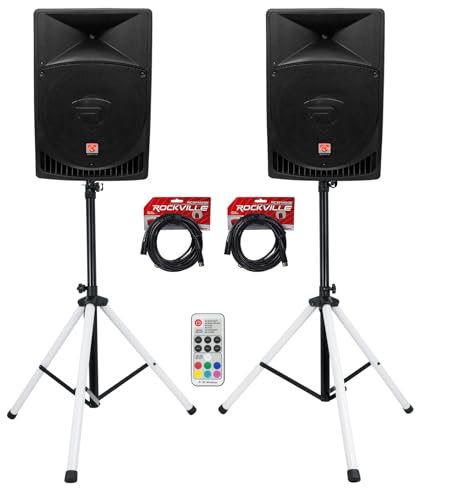 Rockville (���b�N�r��) RPG15 1,000���b�g DJ PA�X�s�[�J�[ 2�Z�b�g �J���[�X�^���h LED DJ�O�r�X�s�[�J�[�X�^���h �����R���t�� & Rockville RCXFM20E-B 20�t�B�[�g XLR�}�C�N�P�[�u�� (3��)