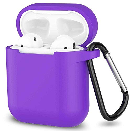 COVER SILICONE SLIM COMPATIBILE PER APPLE AIRPODS 1 E 2 CUSTODIA ANTIGRAFFIO + GANCIO (Viola)