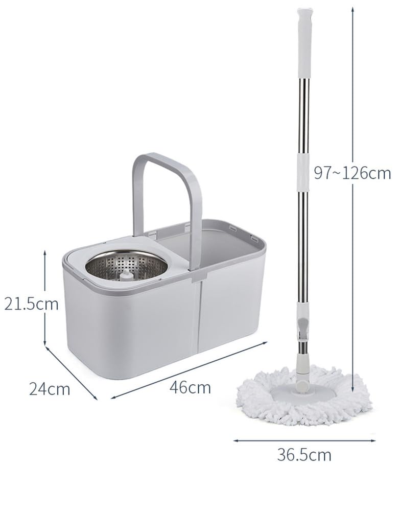 Système de Seau à essorage, Ensemble Balai et Seau avec essoreuse, balais ménagers avec 1 Recharge, Balai à Manche Extensible pour Le Nettoyage des sols