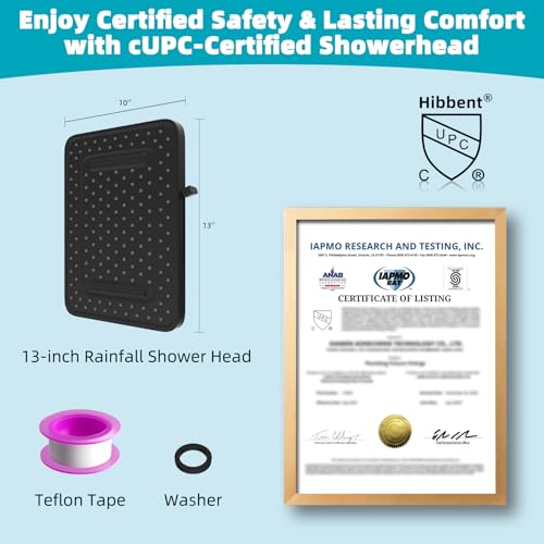 Hibbent cUPC Certified 5 Spray Modes Shower Head, 13'' High Pressure Large Rainfall Shower Head, High Flow Waterfall Bathroom Fixed Showerheads, Adjustable Swivel Ball Joint, Matte Black by Hibbent - Used condition - Image 8