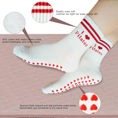 Image of Pilates Socks for Mother's Day,Women Pilates Heart Grip Socks Cuffs,Anti-Skid Cotton Grip for Ballet,Home,Studio 1Pair