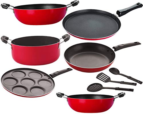 NIRLON Classic Range Aluminium Non-Stick Cookware Gift Set 9pcs [26_FT12_KD13_KD14_UP_Cass20_TP24_3SPN]