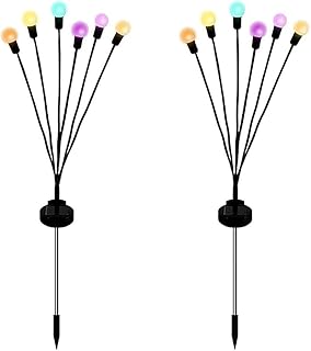 Egujiwa Luzes de vaga-lume alimentadas por energia solar – 2 unidades de luzes pendentes de LED alimentadas por energia solar, lâmpadas de jardim, luzes solares de quintal, lâmpada de estaca (colorida)