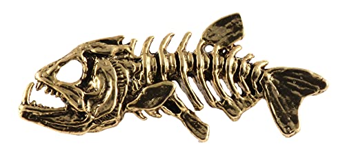 Handcrafted Freshwater Skeleton Fish Pins - Rainbow, Brown, Brook Trout - Largemouth Bass - Chinook, Sockeye, Chum Salmon - Pewter, Copper, Gold, Painted - Made in USA