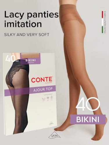 Image of Conte Women's Lace Top Patterned Panties Pantyhose Tights Bikini 40 Den