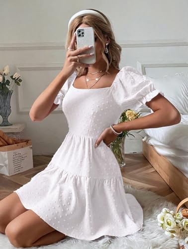 Image of Narecte Summer Dresses for Women 2026,Tie Backless Swiss Dot Mini Dress,Ruffle Hem Flowy Casual Dresses