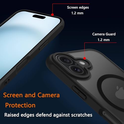 Image of for iPhone 16 Case [Compatible with Magsafe] Translucent Matte Phone Cover, [10 FT Military Grade Drop Protection] Slim Durable Shockproof Protective Bumper (Black Magnetic, iPhone 16)