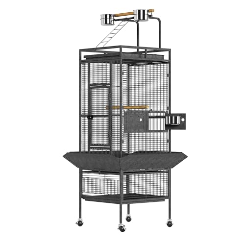 GarveeHome 61 in Large Bird Cage, Metal Finch Cage with Play Top, Rolling Stands, Feed Bowls, Wide Tall Parrot Cage for Parakeets, Conures, Cockatiel,