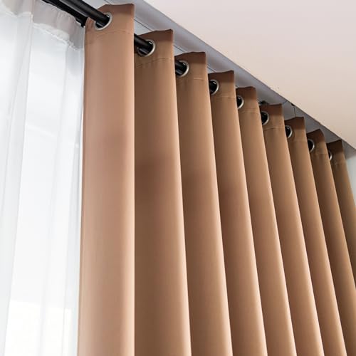 Image of Windows Coffee Blackout Curtains 63 inches Long 2 Panels Set Grommet Blackout Drapes Energy Saving Noise Reducing Thermal Insulated for Bedroom Living Room Nursery