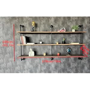Floating Shelves 70 inch Wall Bookshelf Industrial Pipe Shelving Shelves Real Wood Planks Rustic Wall Shelves Hanging Bookshelves Farmhouse Kitchen Bar Shelving