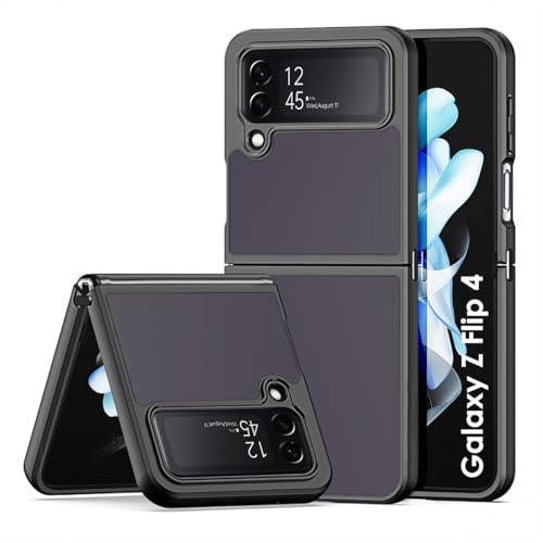 Image of RIGGEAR Shockproof Sleek Hybrid Armor Back Cover Case Compatible with Samsung Galaxy Z Flip 4 (Smoke Black Matte PC + Black TPU Bumper)