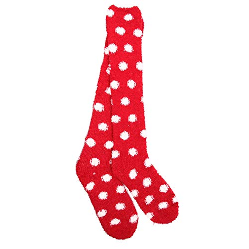 Image of BambooMN Women's Fuzzy Knee High Socks - Polka Dots and Solid Colors - 2 Sizes - 1 Pair Pack