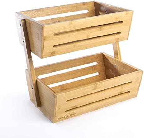 2 Tier Bamboo Storage Basket | Fruit & Vegetable Rack | Home, Kitchen & Office | Utensils Set & Holder | Storage Rack | Wooden Crate | Cleaning Stand | M&W