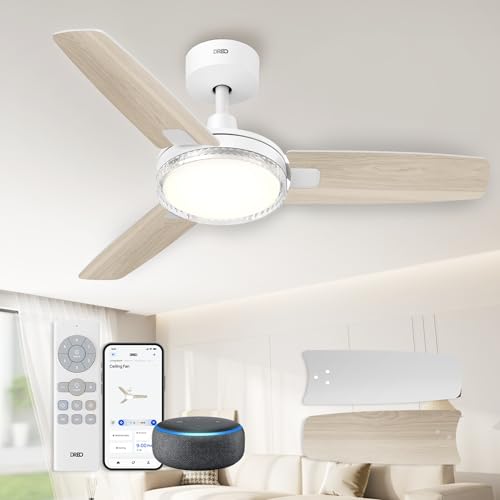 Dreo Smart Ceiling Fans with Lights, 42 Inch White Ceiling Fan, 12 Speeds & 3 Fan Modes, Stepless Color Tones, Dimmable LED Light, 1-12H Timer, Quiet DC Motor, Remote/APP/Alexa/Wall Switch C
