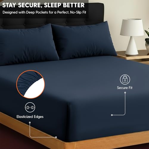 Drap-housse super king size bleu marine Sleepdown en polycoton