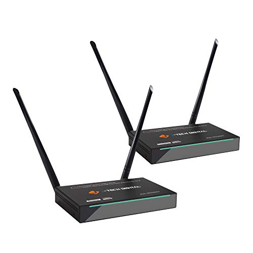 J-Tech Digital Wireless HDMI Extender 1080p Transmitter & Receiver Kit Auto-Select Frequencies with no Interference, up to 660 ft and IR Remote Extension (up to 5 Pairs in 1 Area) [JTECH-WEX310]