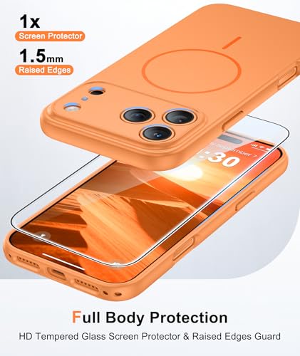 Image of FNTCASE for iPhone 17 Pro Max Case: [Compatible with Magsafe] Solid Orange Matte 17 Promax Magnetic Phone Cover with [Full Camera Protection] [Screen Protector] Military Grade Shockproof Protective