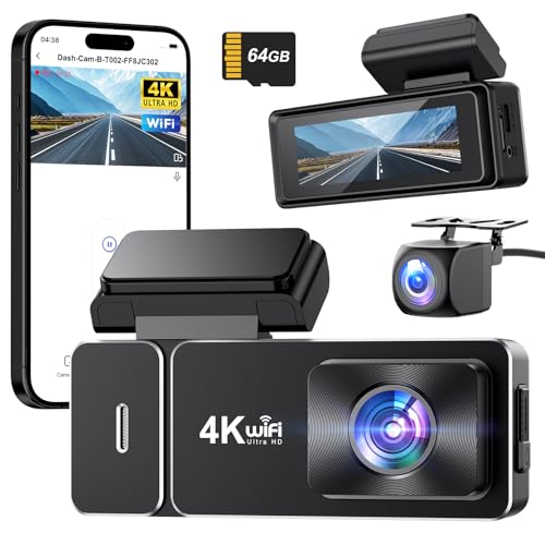 Dash Cam Front and Rear 4K+1080P,CHORTAU WiFi Dual Dash Cam with Free 64GB Card,2.99&rdquo; IPS Dash Camera for Cars,Super Night Vision car camera,24H Parking Mode,G-Sensor,Loop Recording Dashcam