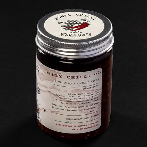 Image of RAMANO'S Honey Chilli 240 Gms Each, Sweet & Spicy Sauce with Pure Honey, Sichuan Peppercorn, 5 Chillies with No Sugar Added, Perfect for Grilling, Marinades, Dips for Rice, Noodles & Pizza (Pack of 2)
