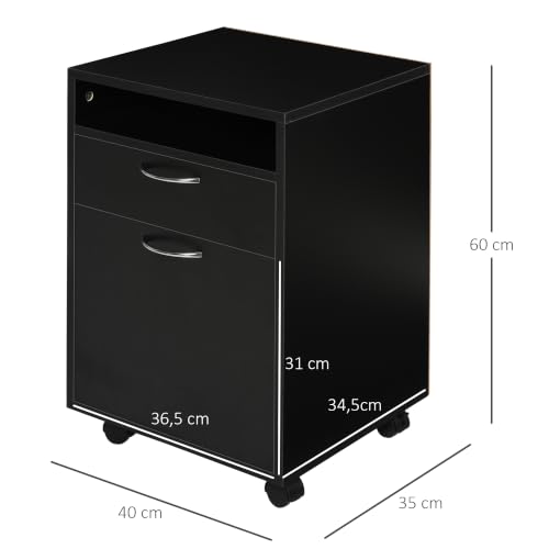 Miniatura 3 de Homcom Cajonera De Oficina Móvil Con Cajón Y Gabinete Mueble Archivador Con Ruedas Soporte De Impresora Para Estudio 40x35x60 Cm Negro