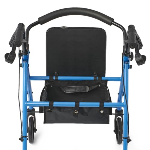 Lightweight Folding Steel Rollator Walker with Seat FSA/HSA Eligible – 6” Wheels, Locking Hand Brakes, Adjustable Handles (31\"-35\"), 300 lb Capacity, Padded Seat – Light Blue Mobility Aid for Seniors