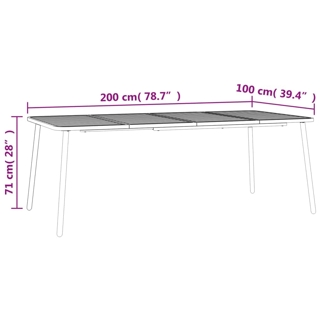 vidaXL Tavolo da Giardino Antracite 200x100x71 cm Acciaio