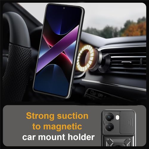 Image of Heavy Duty Back Case Cover for Poco X7 Pro 5G, Shockproof Poco X7 Pro Back Cover, Ring Case with Kickstand and Camera Protection Shutter - Black