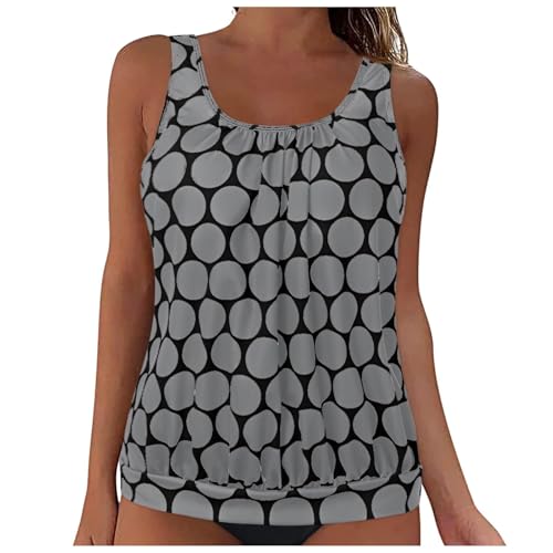 Ropa De Mujer Bikini Tankinis para Mujer, Trajes de baño con Lazo Ajustable en la Espalda, sin Relleno Bikinis Bragas Anchas (Grey, S)