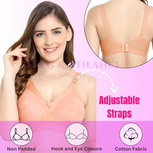 Image of ELEG & STILANCE Women's Cotton Full Coverage Non-Padded Wirefree, Adjustable Straps Minimizer Bra