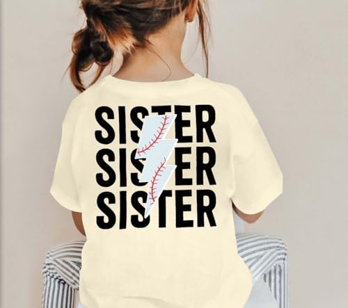 Image of FRYAID Toddler Baseball Sister Shirt Baby Girl Baseball Outfit Big Sister Shirt Birthday Girl T-Shirt Summer Cotton Tee Top