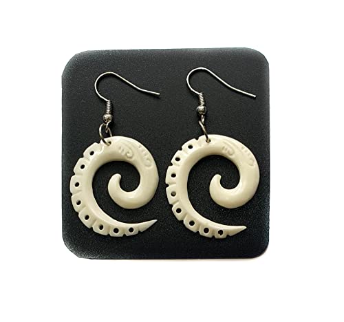 Hand Carved Bone Maori Peace Pendant Dangle Drop Hook Earrings Handmade Women Girl Jewelry Ba345-Aa #TOP22
