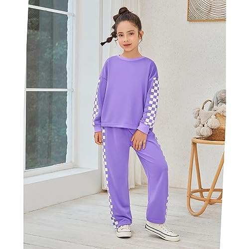 Jxstar Girls Checkerboard Sweatshirt Sweatpants Pullover Tracksuit Clothes Set2