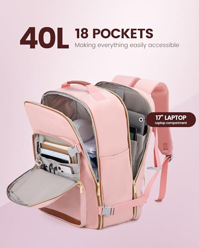 Image of LOVEVOOK 40L Travel Backpack Flight Approved Carry on Backpack,3 Packing Cubes,Waterproof Personal Item Travel Bag,TSA Carry on Luggage Suitcase Travel Essentials,Gifts for Women & Men,fits 17 inch Laptop