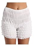 FEESHOW Women Sexy Ruffled Lace Panties Sissy Pettipants Dance Bloomers Frilly Shorts White Large