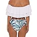 Creabygirls Floral Print Flounce Two Piece Swimsuit High Waist Ruffled Off-Shoulder Bathing Suit (M US6-8, Flounce top) White