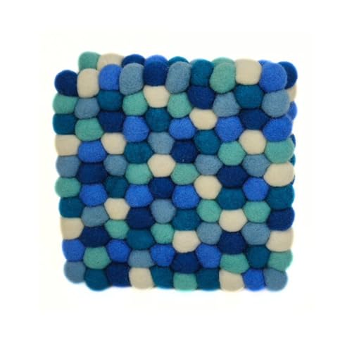 Handmade Trivet, Felt Ball Trivet, Potholders, Trivets, 100% Wool, Felt, Hot Pot Holders (Set of 2) Hot Pads, Flexible, Durable, Heat Resistant Mat, Mats, Square Trivet (Bluesh, Square)