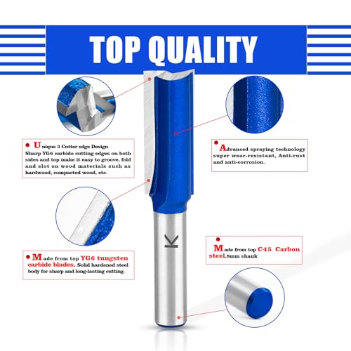 ASNOMY 10mm Nutfräser 8mm Schaft,Hartmetall Fräser Router Bits, Gerade holzfräser Router Bit Set, Fräsen Werkzeug für Holzbearbeitung