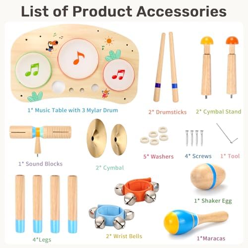 WINGYZ Kids Drum Set, 11-in-1 Wooden Musical Instruments for Ages 1-3 — view 7