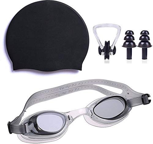 SPOCCO | Swimming Kit Swim Goggles and Swim Caps Combo Set, Nose Clip, Ear Plug & Case- Silicone Non-Slip Material on Glasses & Cap, Anti-Fog, UV Protection, Long Hair- Adults Men Women | SS171 (B09XKHXMHS) Amazon Price History, Amazon Price Tracker