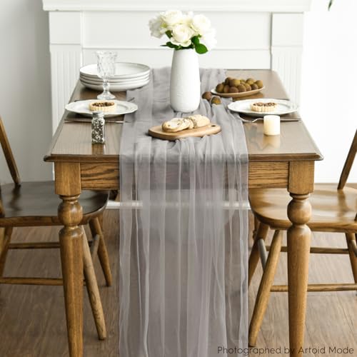 Artoid Mode Grey Gauze Table Runner 120 Inch 10FT, Seasonal Sheer Kitchen Dining Holiday Wedding Birthday Baby Shower Table Decor for Home Party by Artoid Mode - Image 3