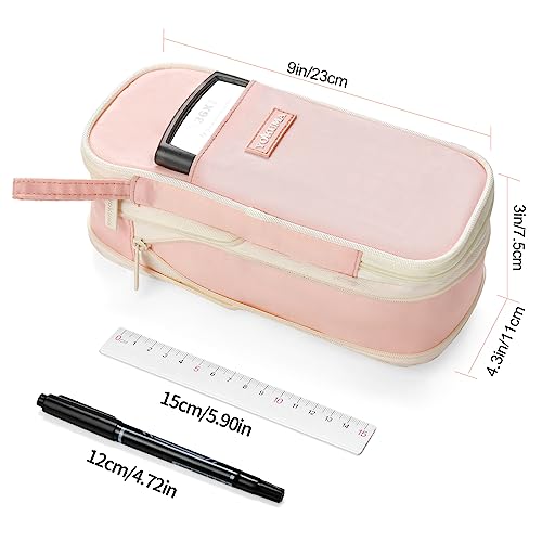 YOKUMA Pencil Case Cute Pencil Pouch for Girls Big Capacity Pen Bag Box, Kawaii Aesthetic College School Supplies for Student Teen Adults Preppy, Pink - Image 4