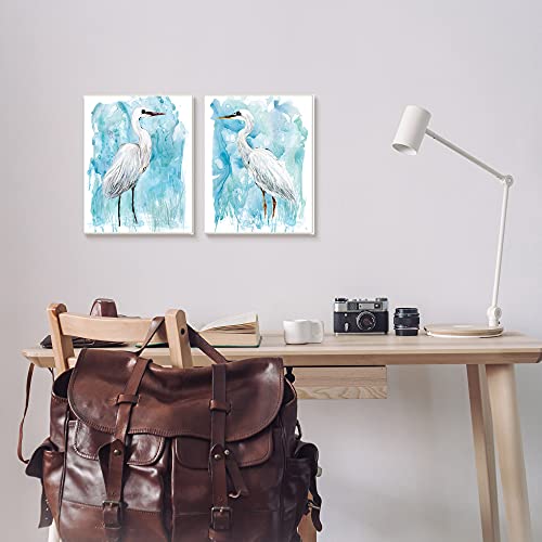Image of 'Nautical Crane Pair White Beach Birds'| 2pc Wall Plaque Art Set
