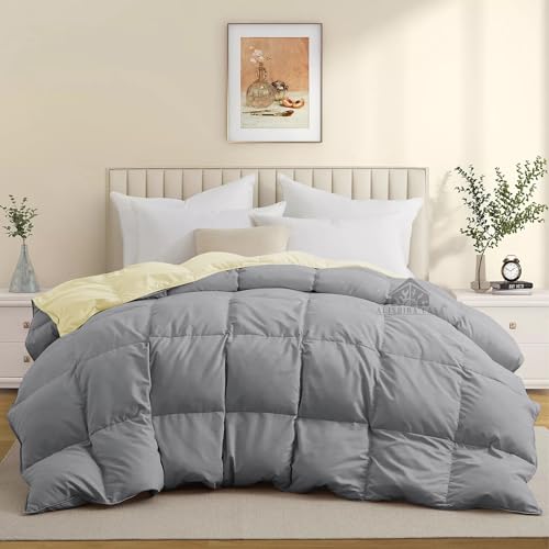 Image of Super Comfort Reversible 500 GSM Comforter Double Bed Size (90 inchX100 inch) - Heavy Winter Comforter 500 GSM Microfiber Fill - Duvet /Blanket Double Bed - Ivory /Silver Grey Color